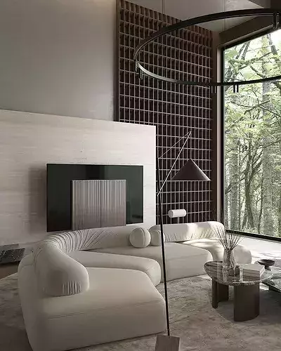 Wabi-sabi villa living room modern living room interior scenes 3D model 2