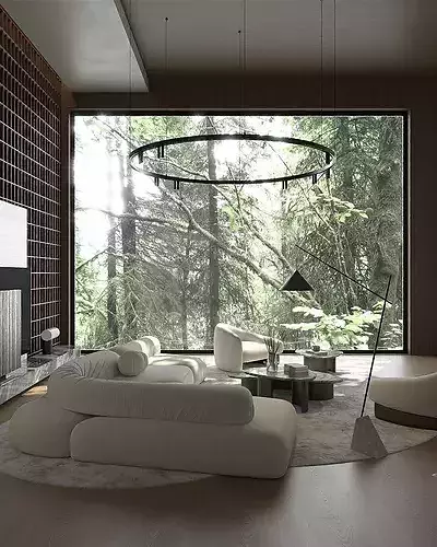Wabi-sabi villa living room modern living room interior scenes 3D model 4