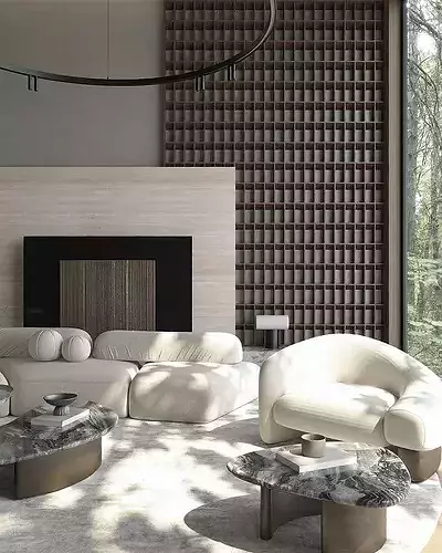 Wabi-sabi villa living room modern living room interior scenes 3D model 5