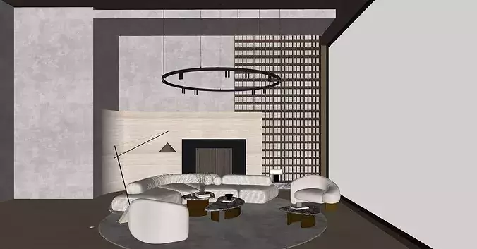 Wabi-sabi villa living room modern living room interior scenes 3D model 6