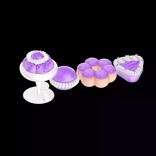Stylized Purple Dessert and Cake Collection - 3D Asset Pack 3D model 3
