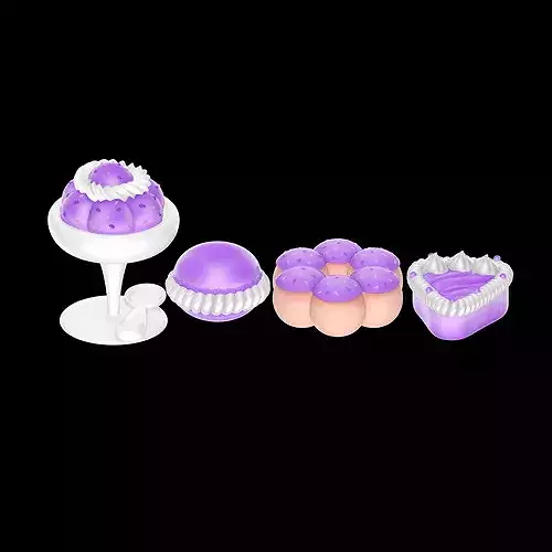 Stylized Purple Dessert and Cake Collection - 3D Asset Pack 3D model