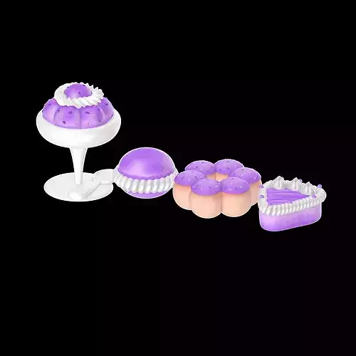 Stylized Purple Dessert and Cake Collection - 3D Asset Pack 3D model 2