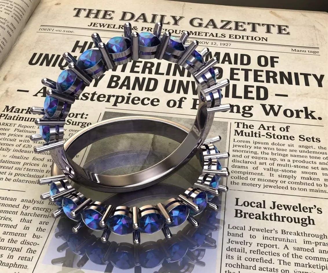 G1070 Vertical-Pillar Shared-Prong Eternity Ring 2gm 3D print model
