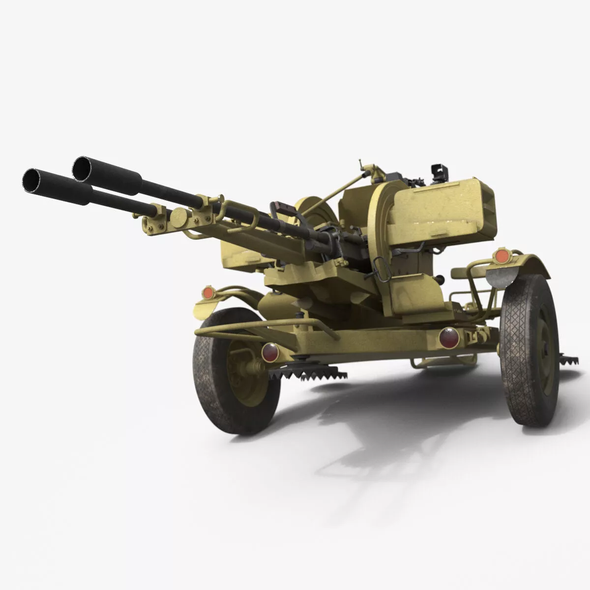Towed Anti-Aircraft Autocannon 23mm Desert Rigged 3D model