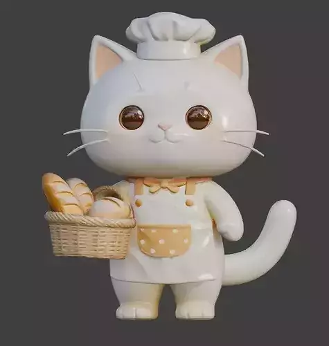 Cartoon Chibi Baker Cat 3D Model Low-poly 3D model 2