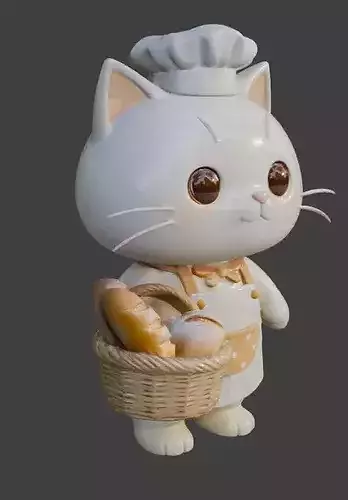 Cartoon Chibi Baker Cat 3D Model Low-poly 3D model 4
