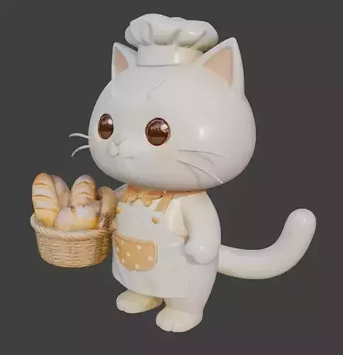 Cartoon Chibi Baker Cat 3D Model Low-poly 3D model 3
