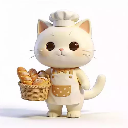 Cartoon Chibi Baker Cat 3D Model Low-poly 3D model