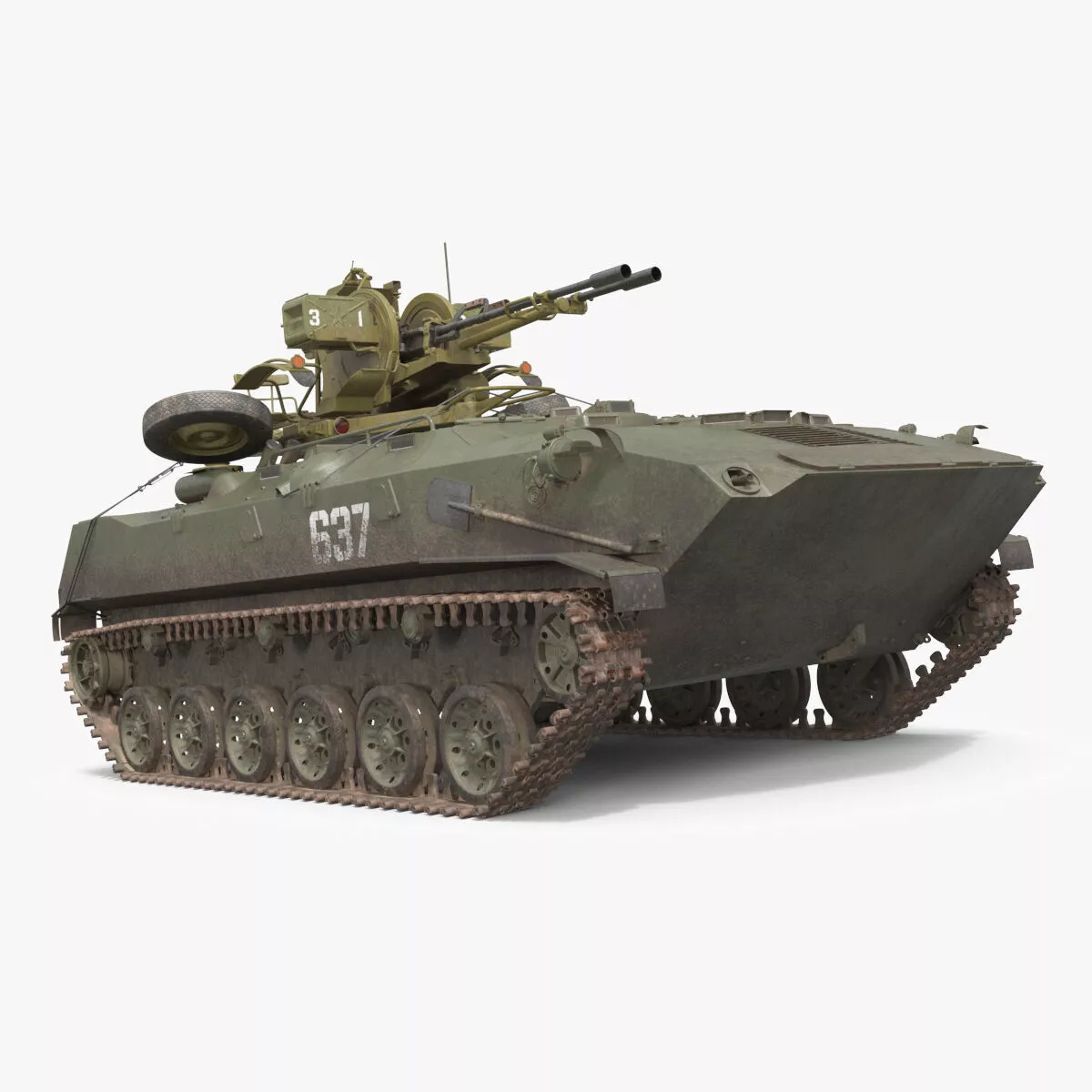 Soviet BTR-ZD Self-Propelled AA Vehicle Green Rigged 3D model