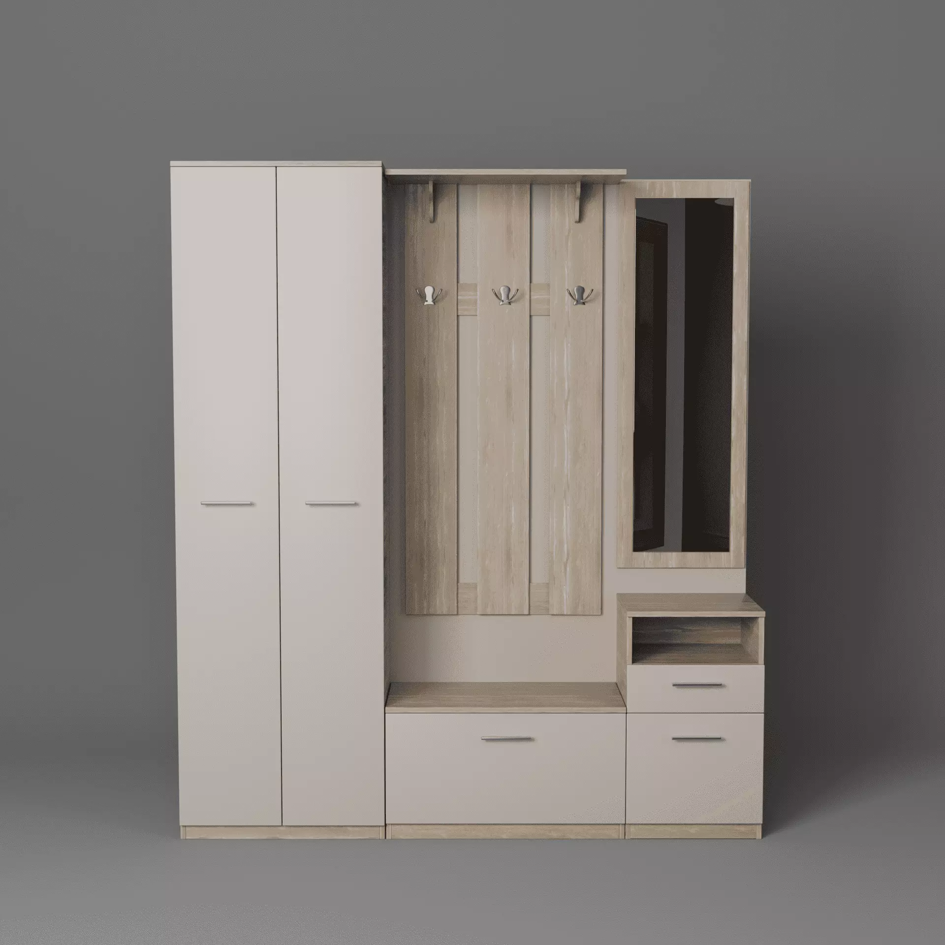 Modern Hallway Furniture Set with Ash Wood Finish 3D model