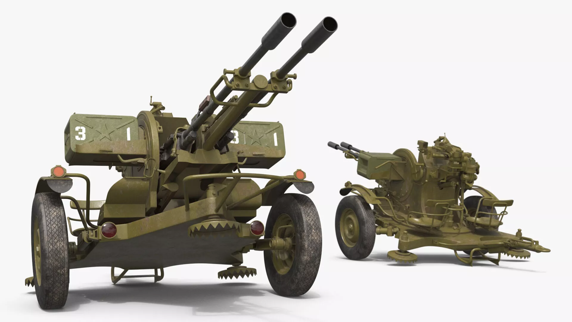 Soviet ZU-23-2 Twin-Barrel AA Gun Rigged 3D model