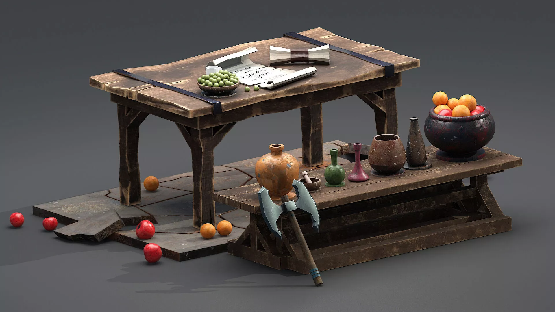 Stylized Medieval Alchemy Props Potion Shop Set Game Ready Low-poly 3D model