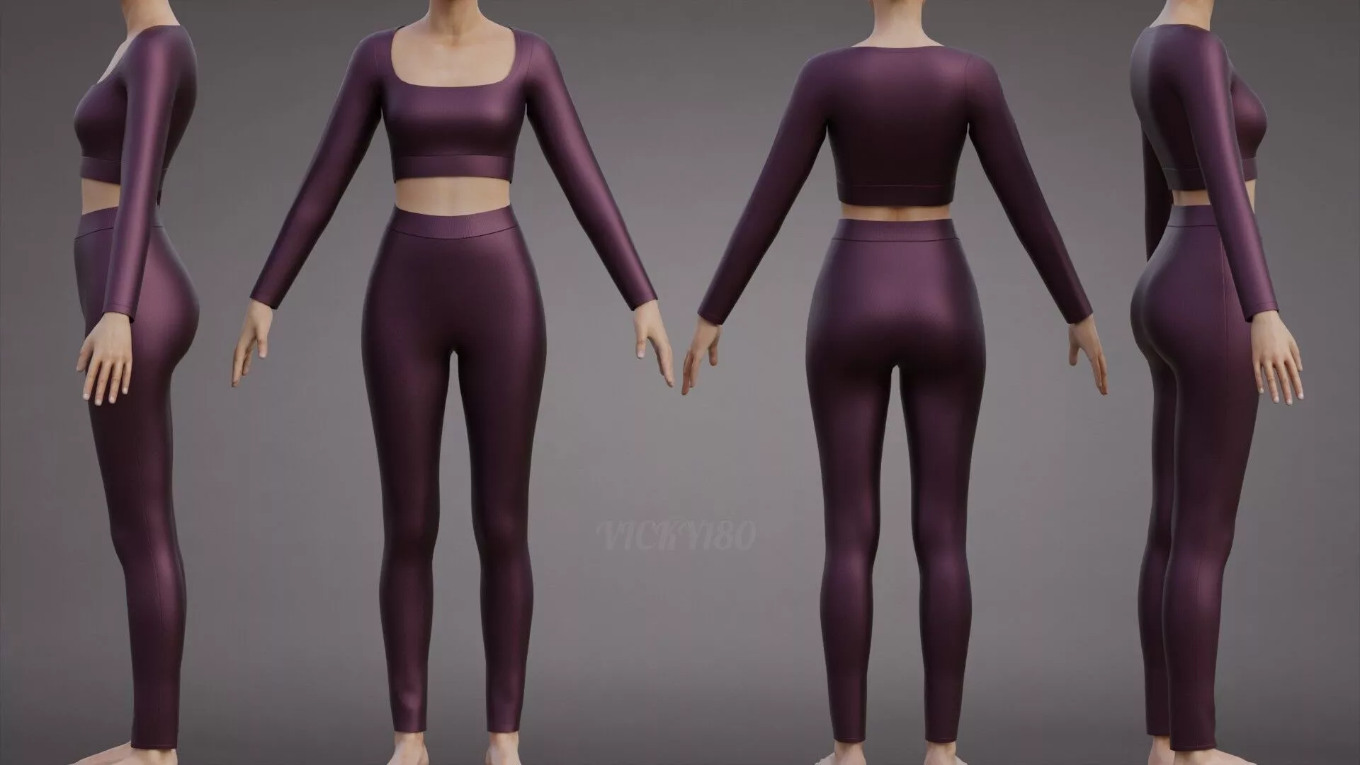 Womens Yoga Workout Set - Ribbed Crop Top Leggings Clothing Low-poly 3D model
