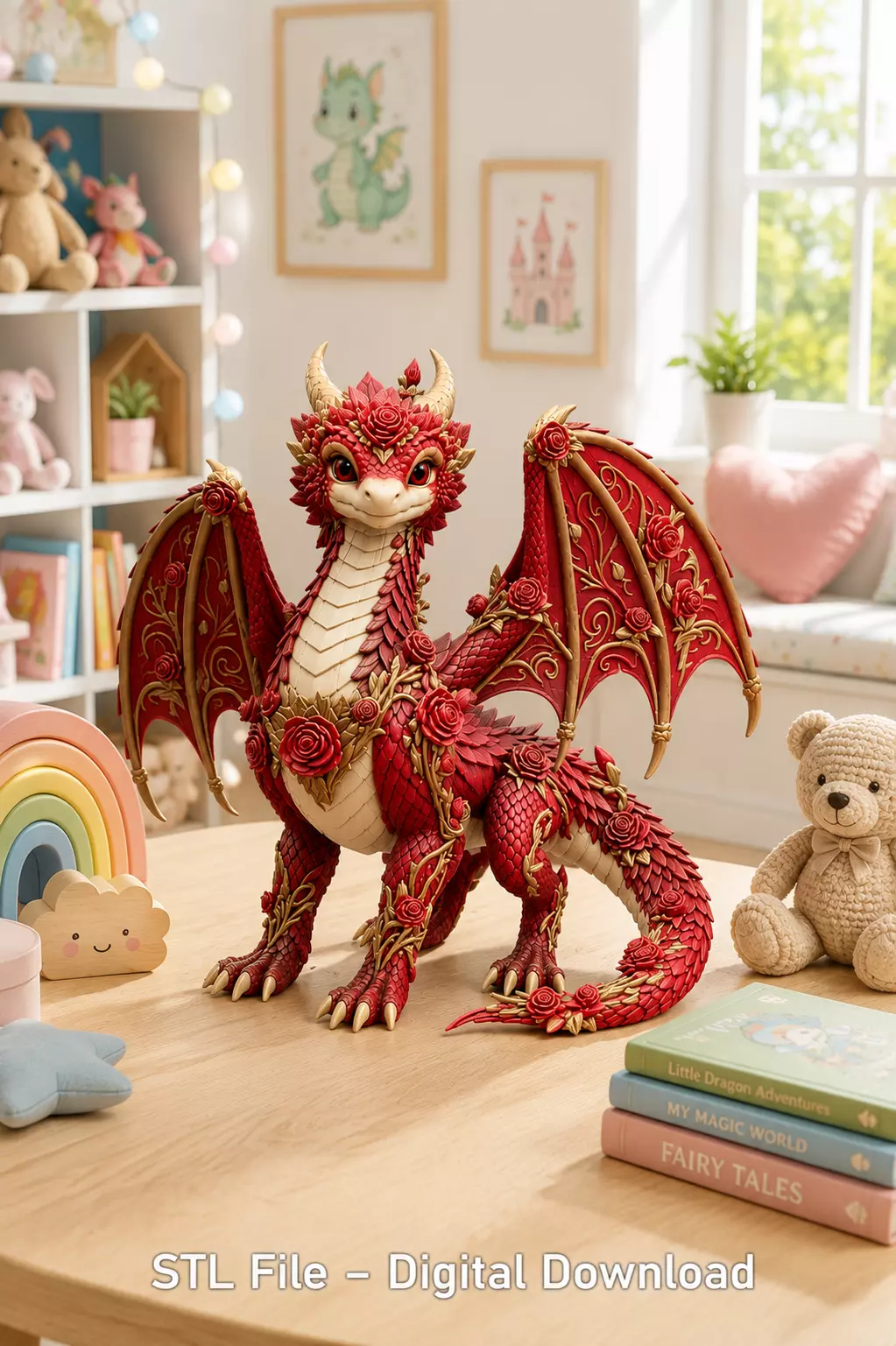 Crimson Rose Dragon STL File for 3D Print 3D print model