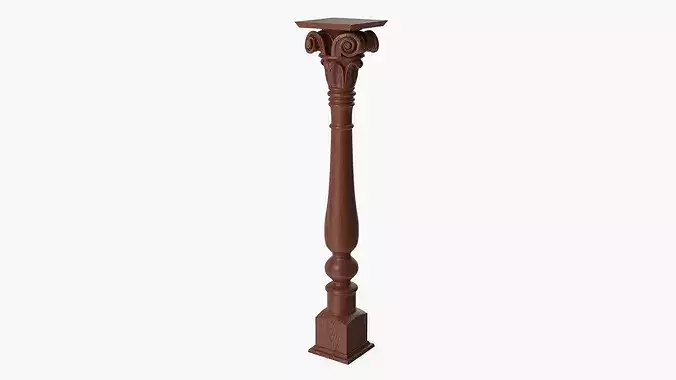 Classical Table Leg With Scroll Carving Walnut Brown 3D model 2