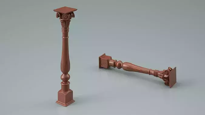 Classical Table Leg With Scroll Carving Walnut Brown 3D model 3
