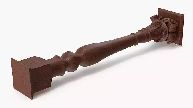 Classical Table Leg With Scroll Carving Walnut Brown 3D model 5