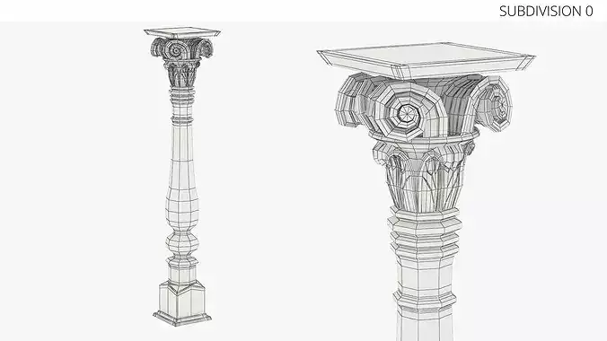 Classical Table Leg With Scroll Carving Walnut Brown 3D model 7