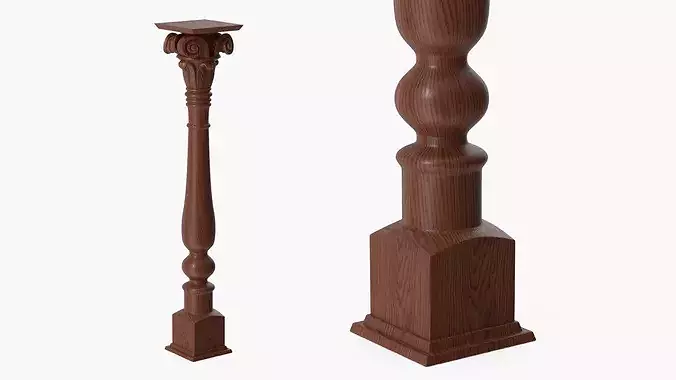Classical Table Leg With Scroll Carving Walnut Brown 3D model 4