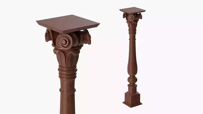 Classical Table Leg With Scroll Carving Walnut Brown 3D model