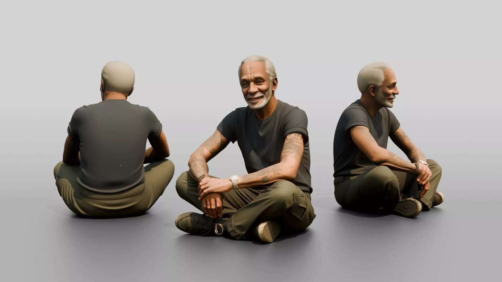 Homeless Man Sitting Cross-legged 3D model