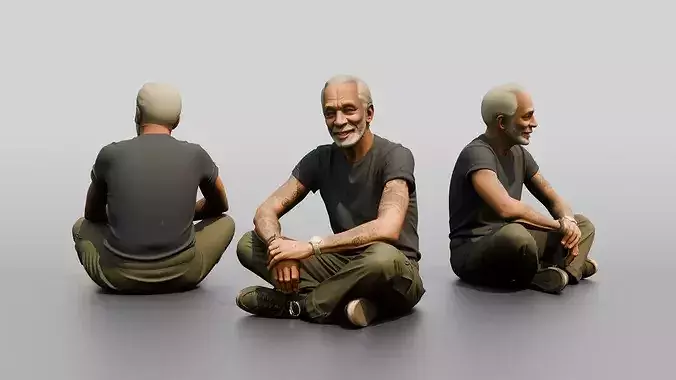 Homeless Man Sitting Cross-legged