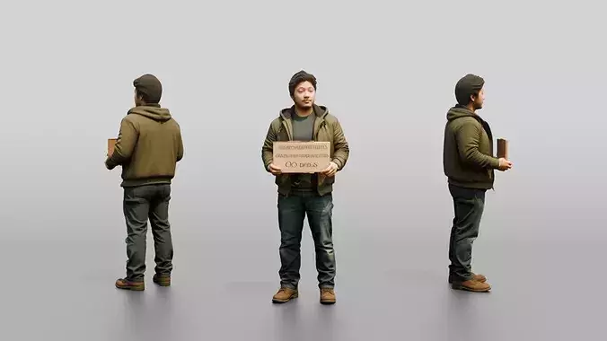 Homeless Man Holding Out a Cardboard Sign