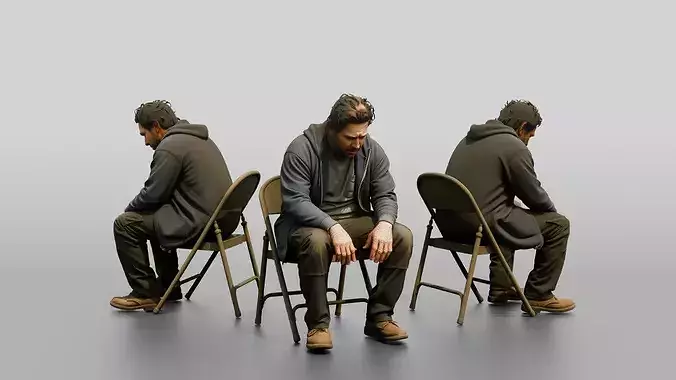 Homeless Man Looking Disoriented and Slouched Over