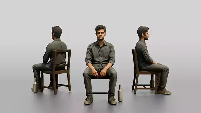 Homeless Man Staring Blankly with an Empty Bottle Nearby