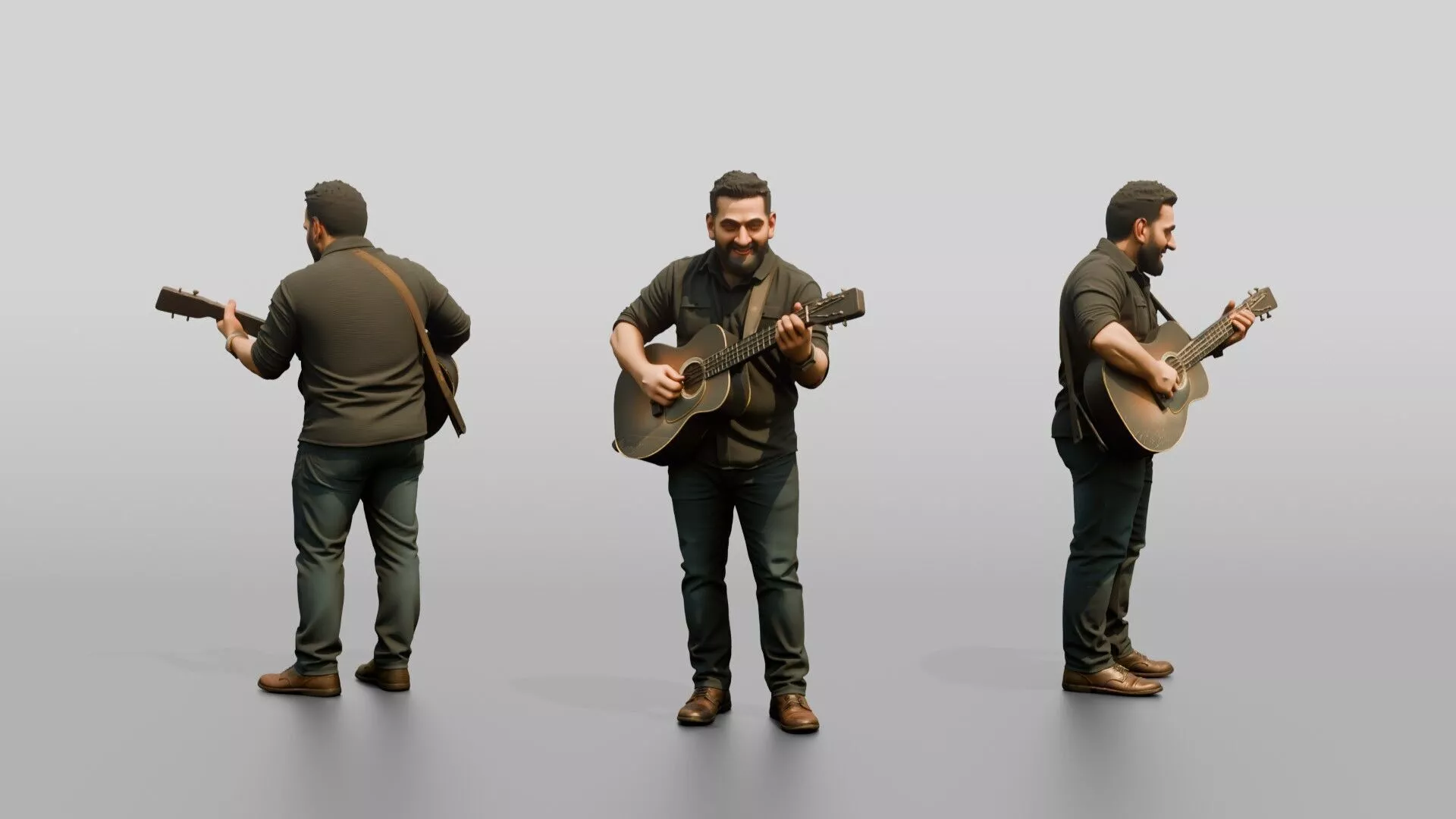 Homeless Man Playing an Old Acoustic Guitar 3D model