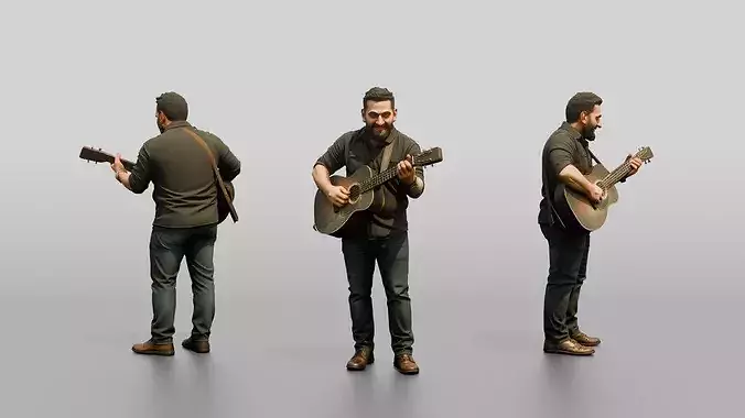 Homeless Man Playing an Old Acoustic Guitar