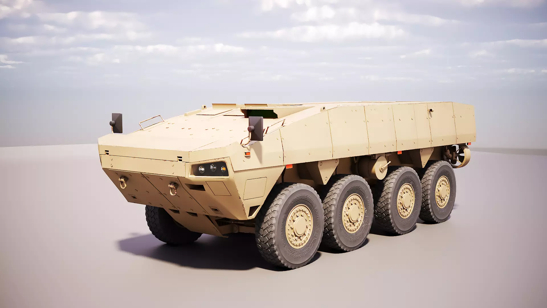 KTO Rosomak Patria AMV Base Hull Desert Camo PBR LODs Low-poly 3D model