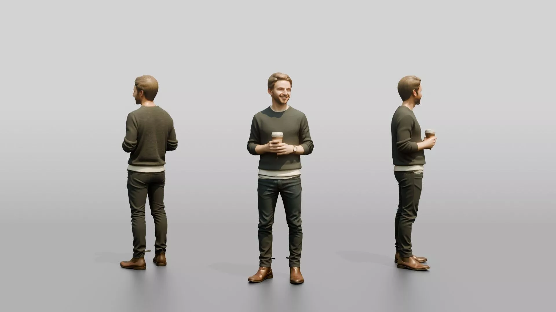 Homeless Man Holding a Steaming Paper Coffee Cup 3D model