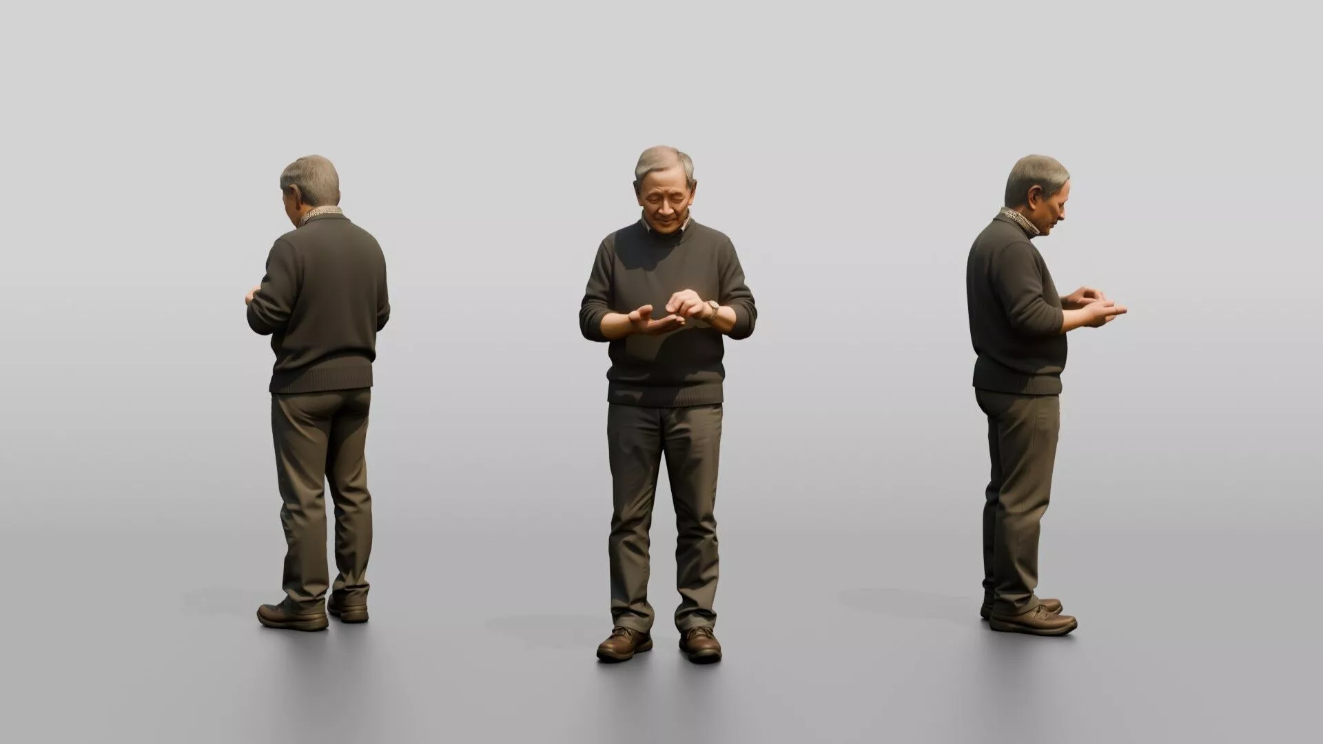 Homeless Man Counting Coins in His Open Palm 3D model