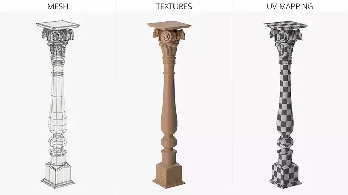 Carvedniture Leg Ionic Capital Light Wood 3D model 7