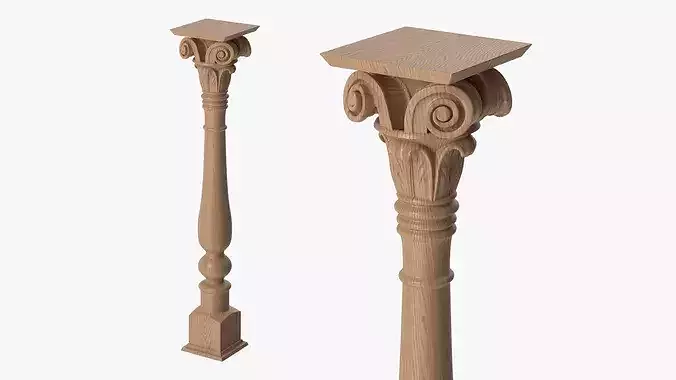 Carvedniture Leg Ionic Capital Light Wood 3D model 4