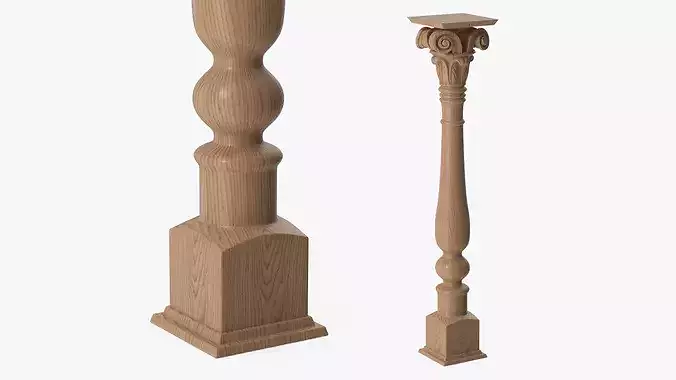 Carvedniture Leg Ionic Capital Light Wood 3D model
