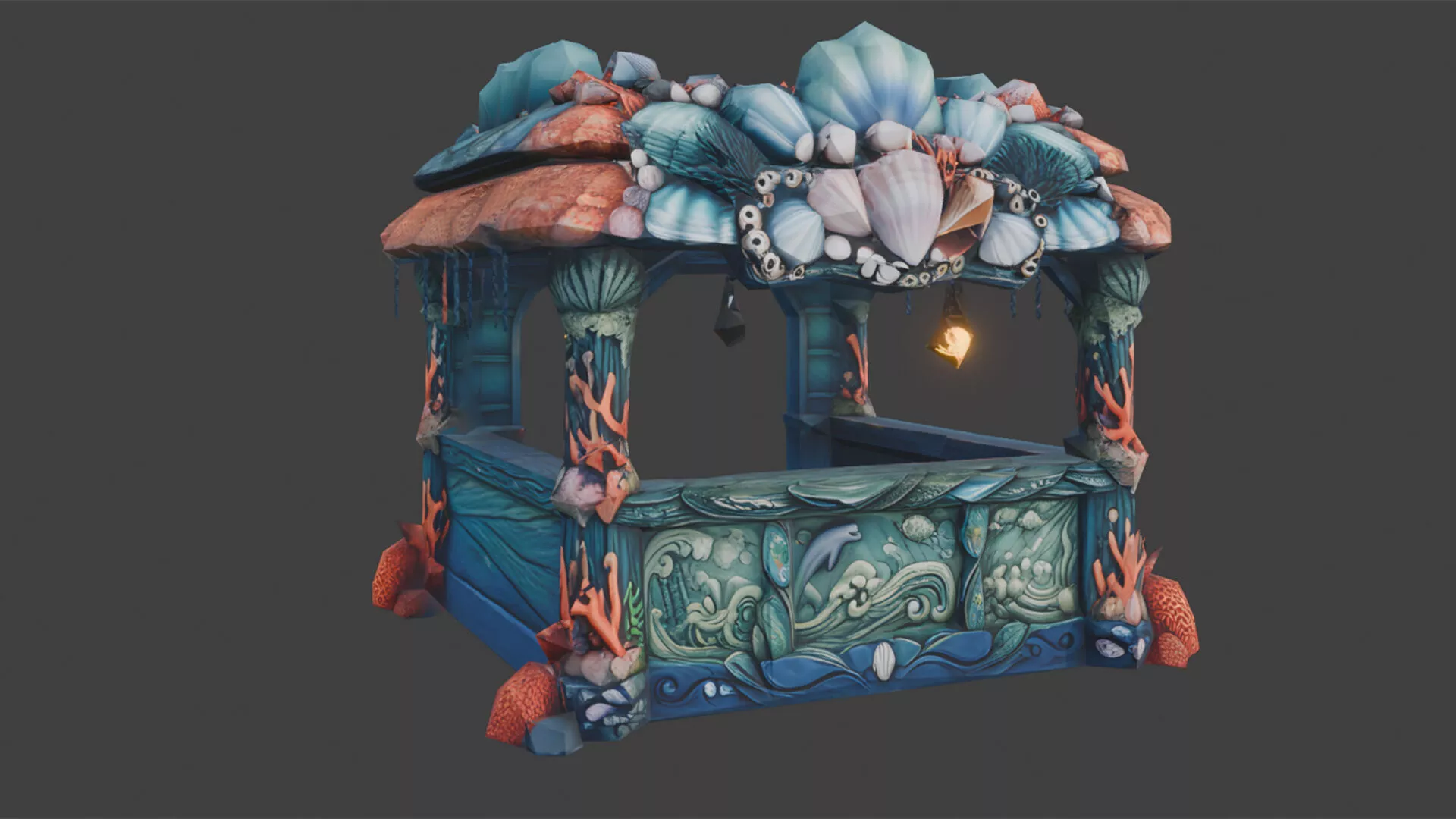 Cartoon Fantasy Ocean Market Stall Low-poly 3D model