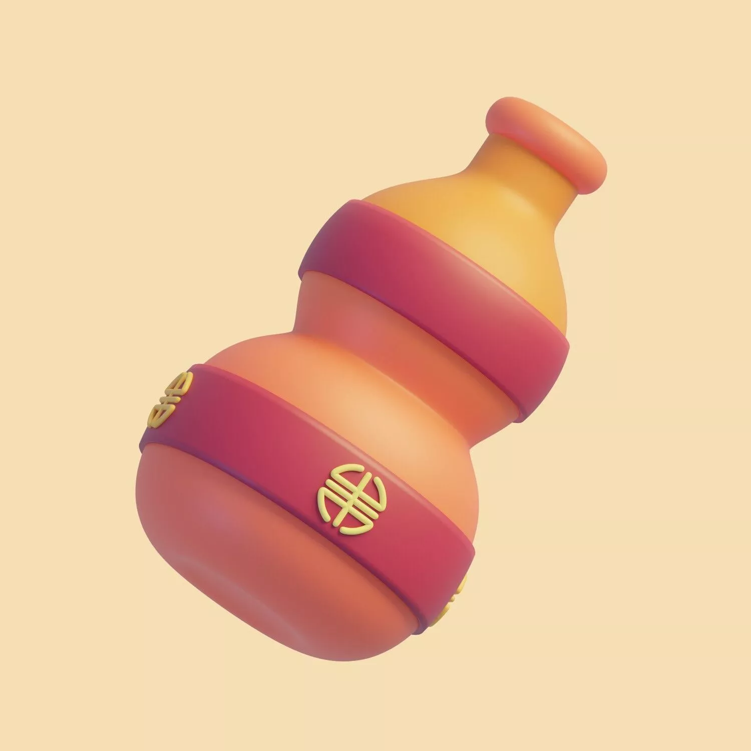 Cute 3D Chinese Gourd Bottle Icon for Lunar New Year 3D model