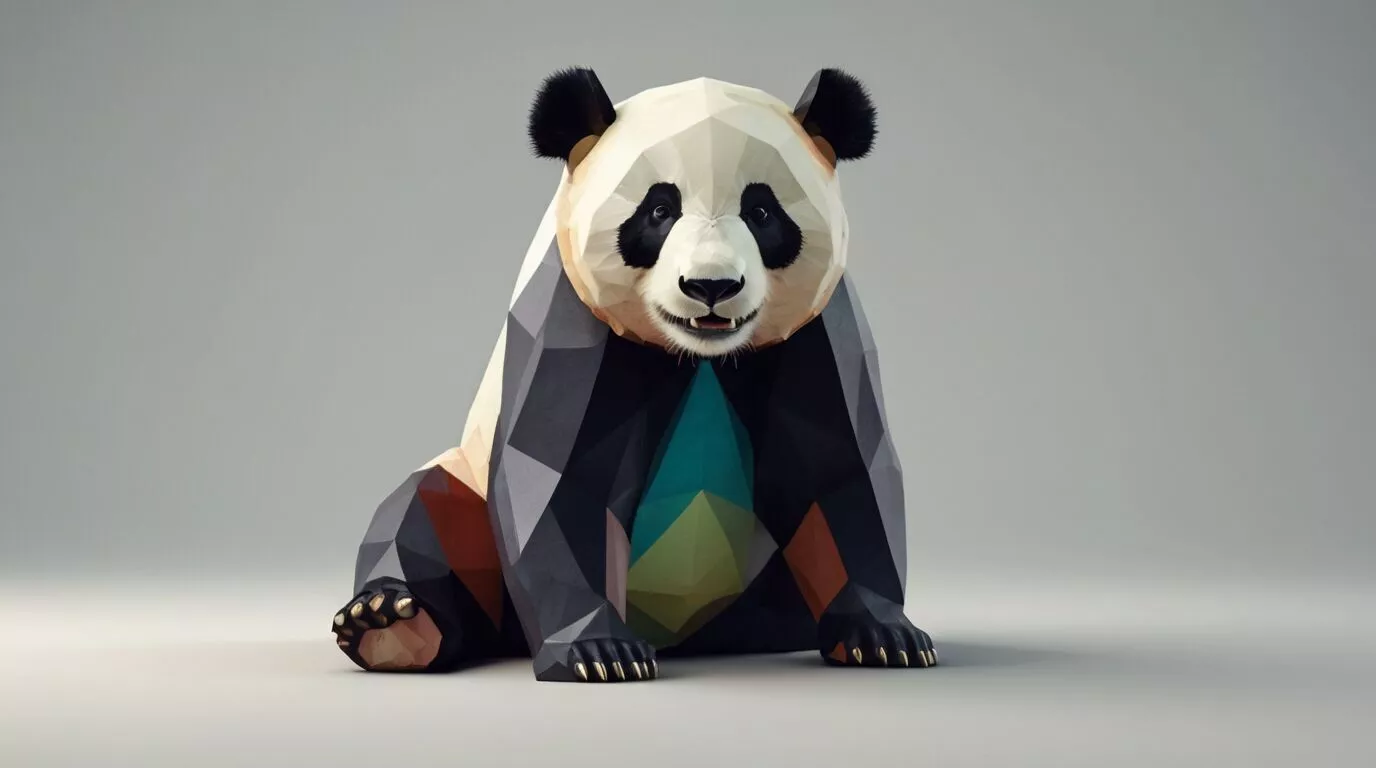 Sitting Low Poly Panda 3D Model - Geometric Animal Asset 3D print model