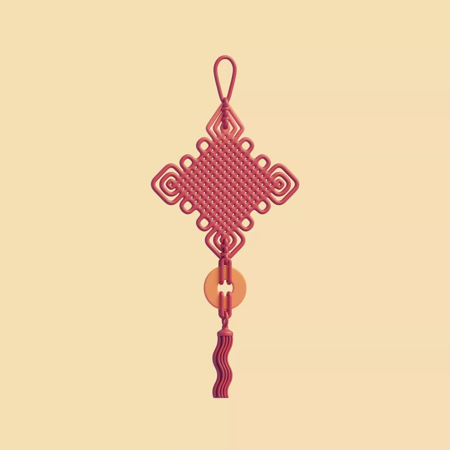 Traditional Red Chinese Knot Ornament for Spring Festival 3D model