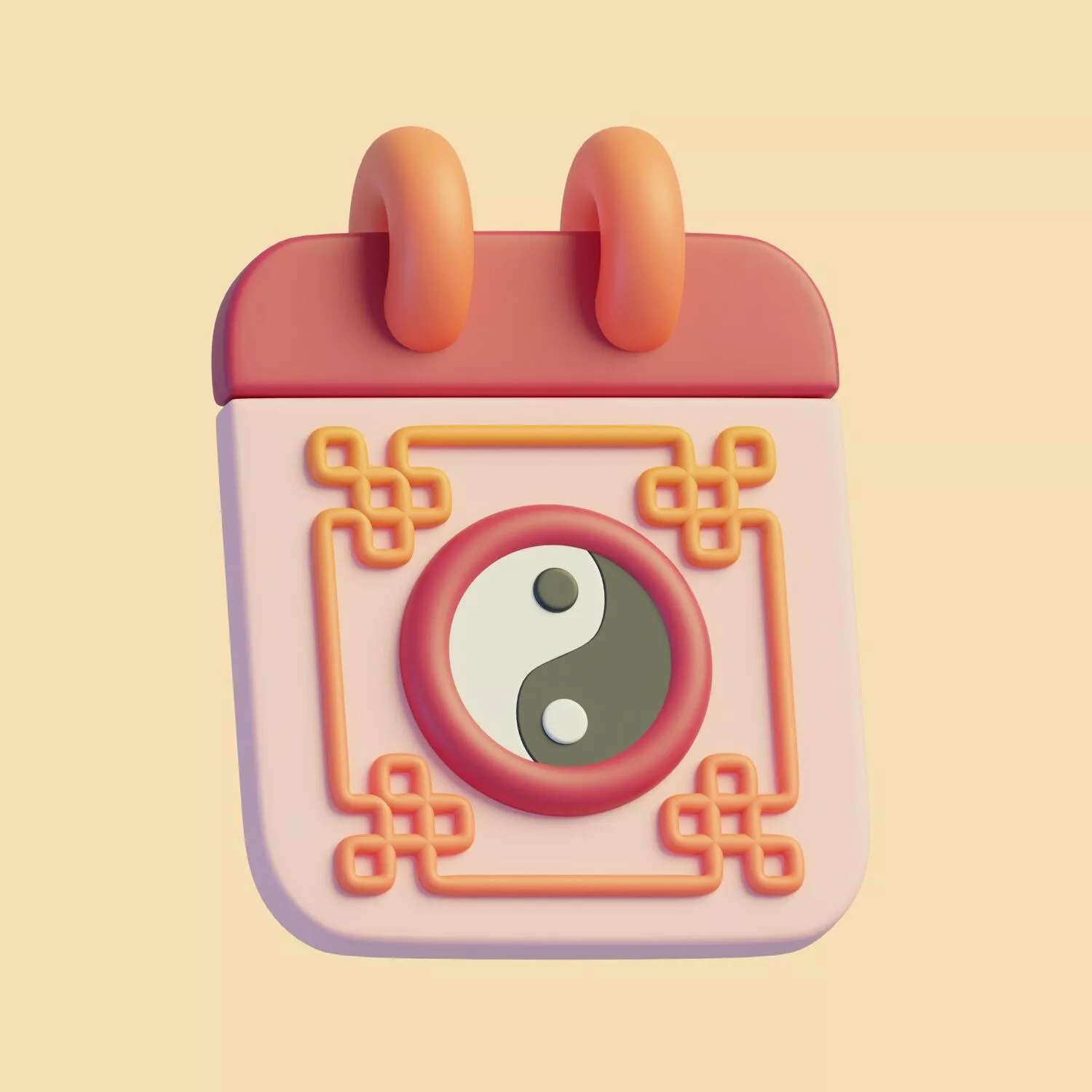 3D Chinese calendar icon with yin yang symbol 3D model