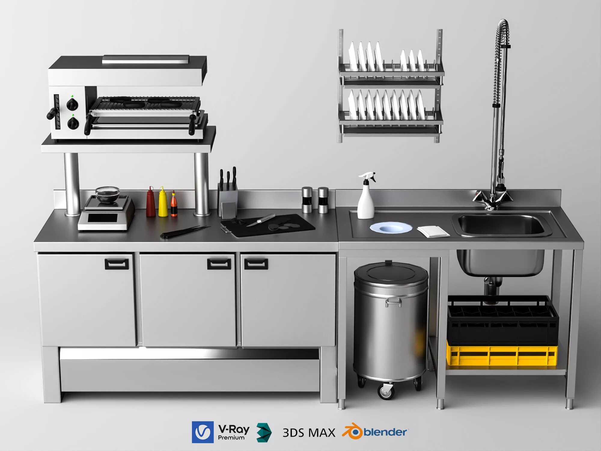Cafe Restaurant Back Kitchen Cooking Station Asset 3D model