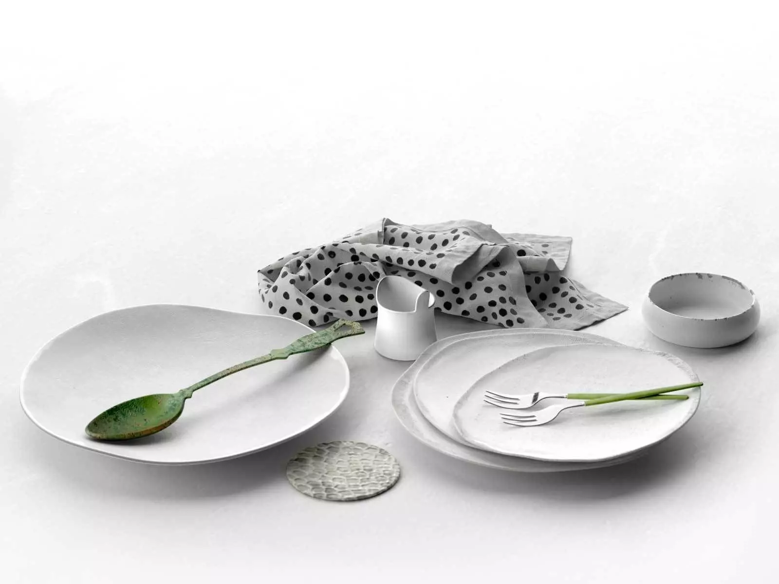 Plates Spoon Forks Bowl and Napkin 3D model_0