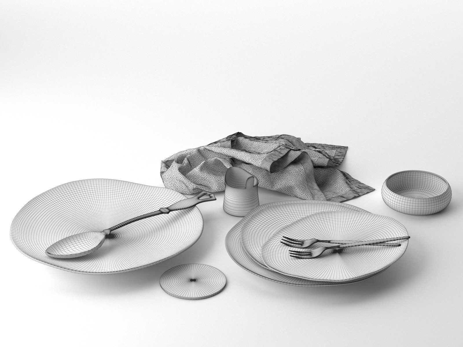 Plates Spoon Forks Bowl and Napkin 3D model_1