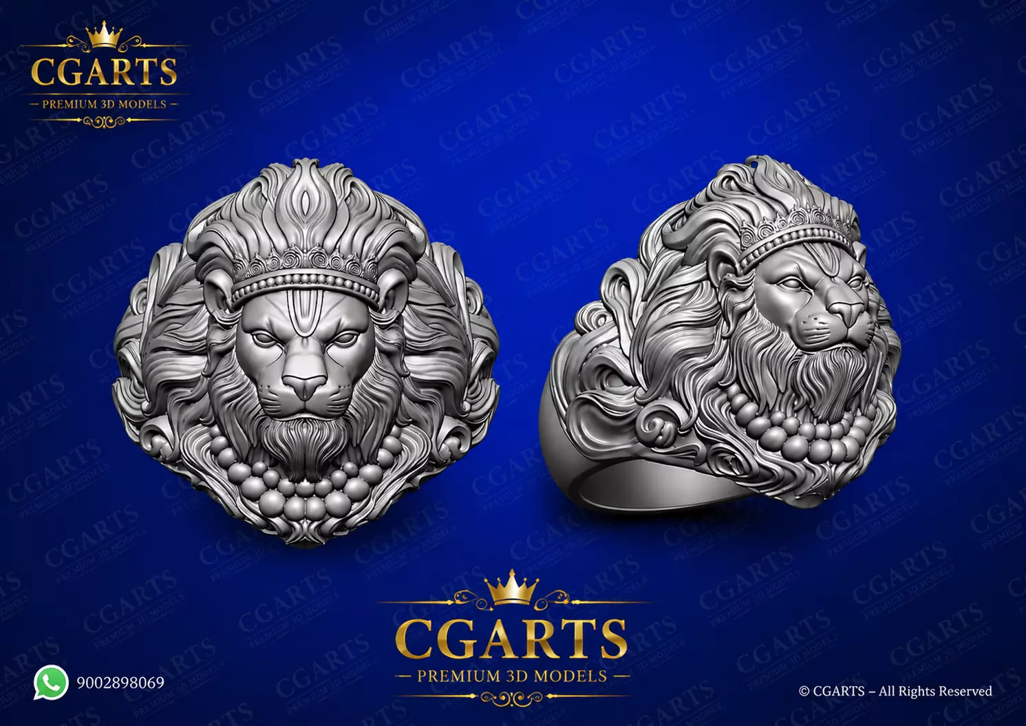 Royal Lion Head Ring 3D print model