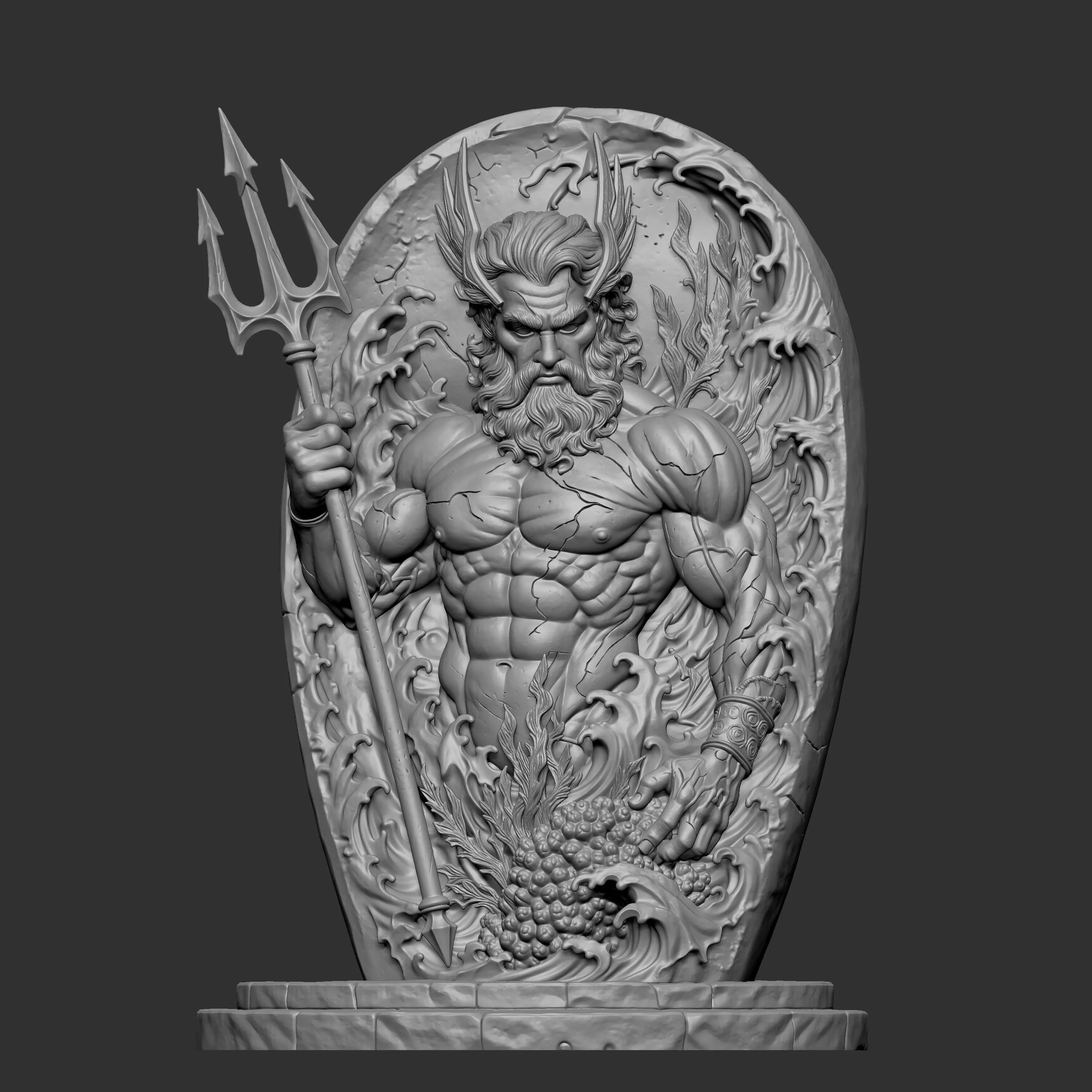 3D digital sculpture bust of Poseidon 3D print model