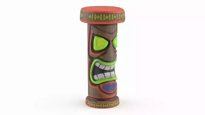 Tribal Face Stool with Red Border Multicolor 3D model