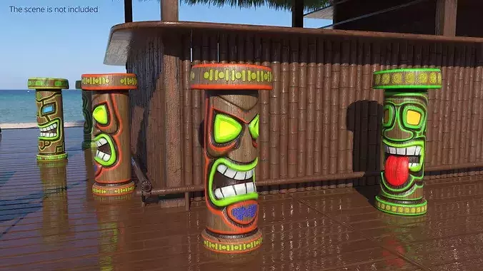 Tribal Face Stool with Red Border Multicolor 3D model 2